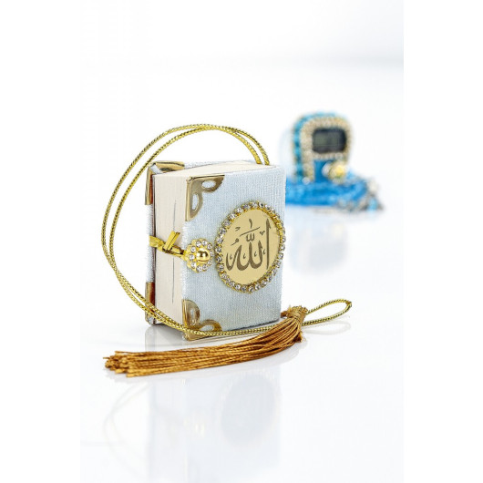 مجموعة هدية قرآن صغير مع مسبحة الكترونية مرصعة بحجر الكريستال - لون أزرق
