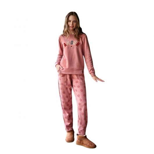 Berrak Zero Collar Sleeves Wrist Winter Women's Pajamas Set