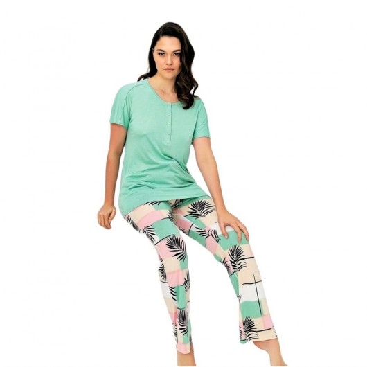 Bludream Buttoned Viscose Plus Size Women's Pajamas Set