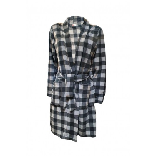 Ciciten 22302 Pocketed Plaid Checked Winter Fleece Women's Dressing Gown