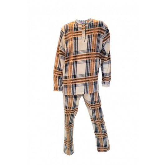 Ciciten 22317 Lapel Collar Patterned Women's Fleece Pajamas Set