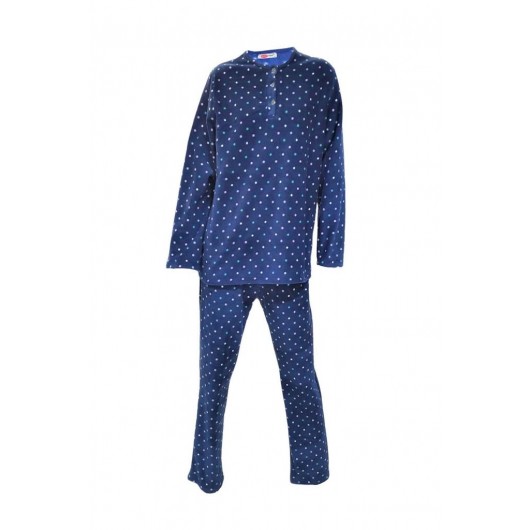 Ciciten 22319 Lapel Collar Polka Dot Women's Fleece Pajamas Set