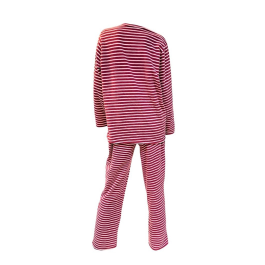 Ciciten 22320 Striped Winter Thick Women's Fleece Pajamas Set