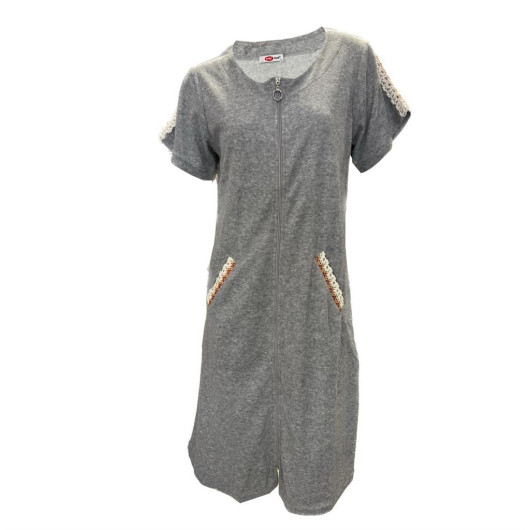 Zipper Short Sleeve Towel Dress Beach Dress
