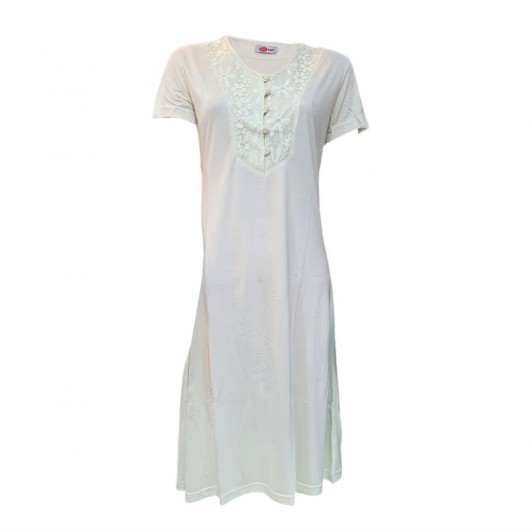 Ciciten 7577 Lace Detailed Buttoned Short Sleeve Combed Nightgown