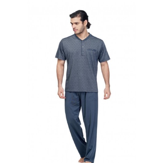 Double Kaplan 8642 Jacquard Cotton Short Sleeve Men's Pajamas Set