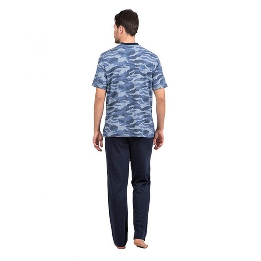 Double Tiger Blue Camouflage Pattern Short Sleeve Men's Pajamas Set