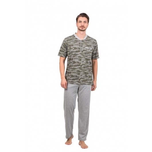 Double Tiger Cotton Jacquard Short Sleeve Men's Pajamas Set