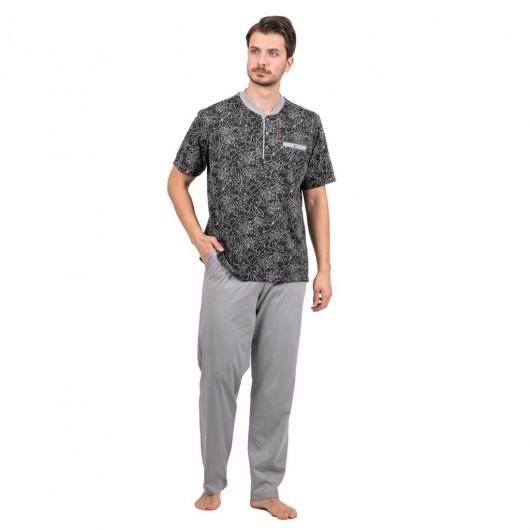 Double Tiger Plaid Jacquard Short Sleeve Men's Pajamas Set