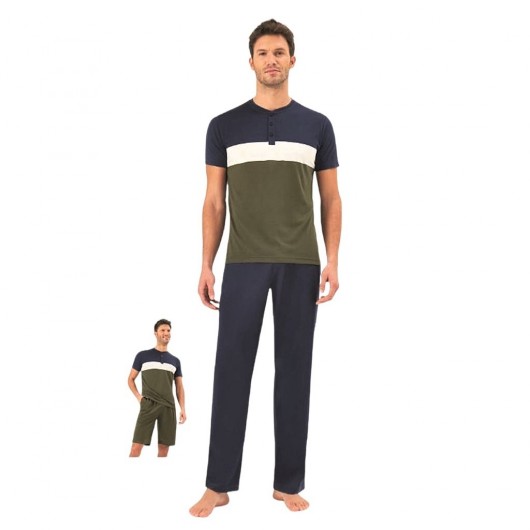 Eros 100% Cotton 3-Piece Top And Bottom Shorts Men's Pajamas Set