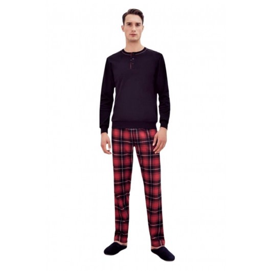 Eros 100% Cotton Long Sleeve Plaid Check Men's Pajamas Set