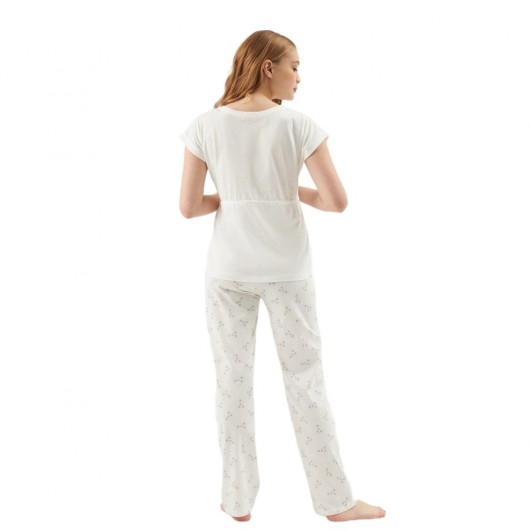 Eros 100% Cotton Round Collar Buttoned Women's Pajamas Set