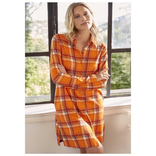 Eros 27562 100% Cotton Checked Buttoned Ladies Shirt Nightgown