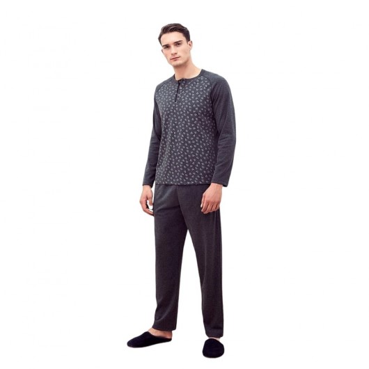 Eros Patterned Pajamas Interlock Long Sleeve Men's Pajamas Set