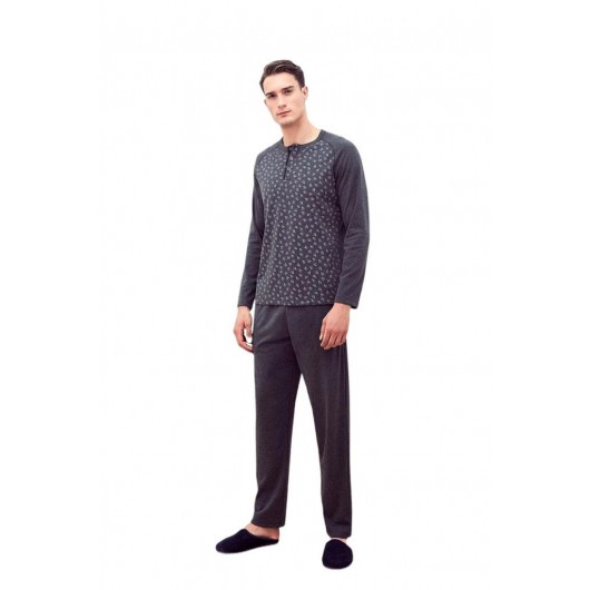 Eros Patterned Pajamas Interlock Long Sleeve Men's Pajamas Set