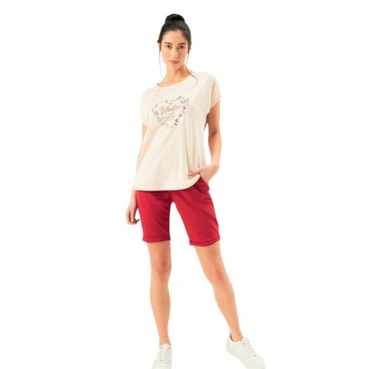 Eros Cotton Top Printed Short Sleeve Women's Shorts Set