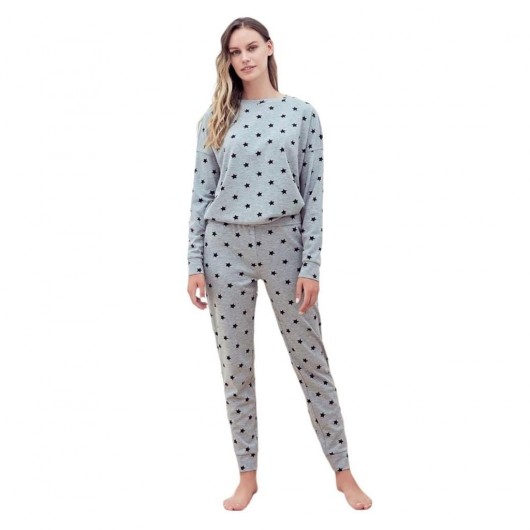 Eros Zero Collar Star Pattern Ankle Women's Pajamas Set