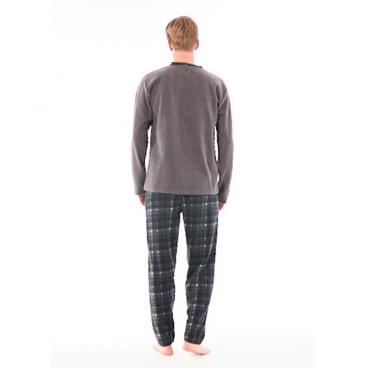 Estiva Bottom Pajamas Plaid Checked Fleece Men's Pajamas Set