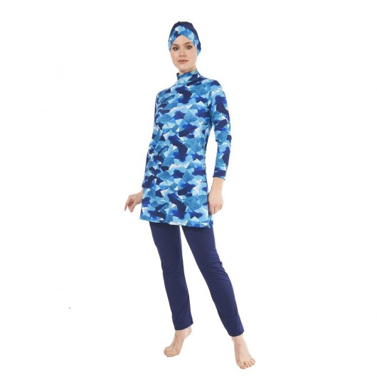 Estiva Boneli Patterned Lycra Fully Covered Hijab Swimsuit
