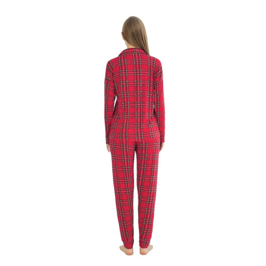Button Down Plaid Viscose Women's Pajamas Set