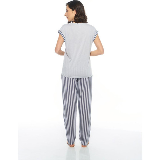 Estiva Striped Paw Viscose Short Sleeve Women's Pajamas Set