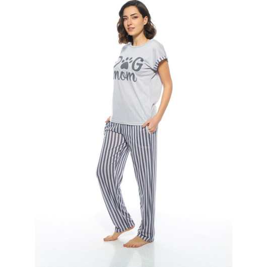 Estiva Striped Paw Viscose Short Sleeve Women's Pajamas Set