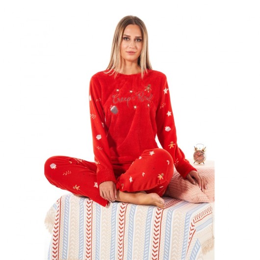 Estiva Patterned Daily Plush Fleece Women's Pajamas Set