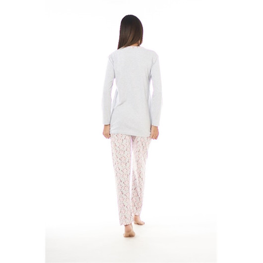 Estiva Buttoned Lapel Collar Long Sleeve Women's Pajamas Set