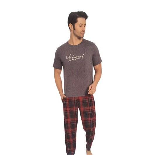 Plaid Cotton Short Sleeve Checkered Men's Pajamas Set