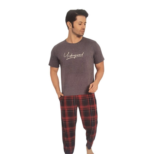 Plaid Cotton Short Sleeve Checkered Men's Pajamas Set