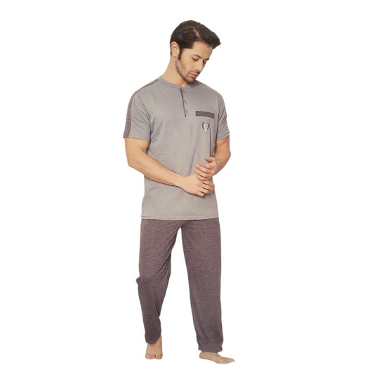 Estiva Plaid Crew Neck Cotton Short Sleeve Men's Pajamas Set