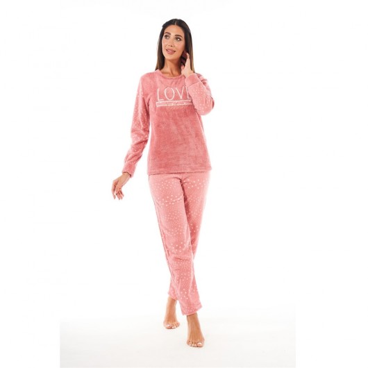 Estiva Polka Dot Plush Fleece Large Size Women's Pajamas Set