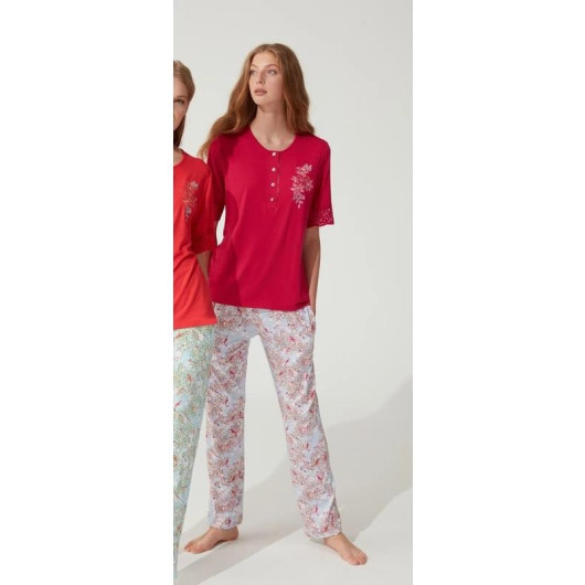 Feyza 3700 Fine Viscose Combed Cotton Short Sleeve Women's Pajamas Set