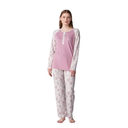 Feyza Patterned Egger Long Sleeve Viscoz Lady Pajama Set