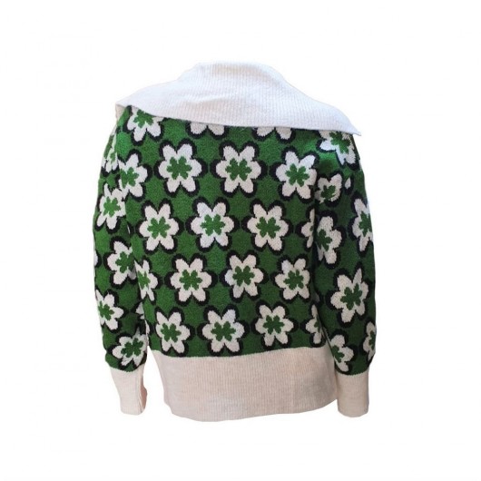 Kloç Floral Patterned Buttoned Casual Women's Knitwear Jacket