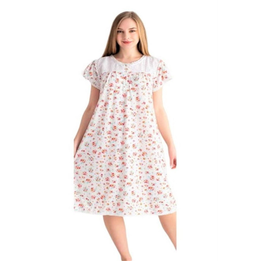 Floral Pattern Oversized Plus Size Short Sleeve Nightgown