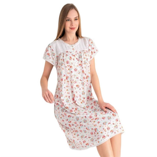 Floral Pattern Oversized Plus Size Short Sleeve Nightgown