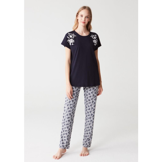 Mod 3267 Cotton Zero Collar Short Sleeve Women's Pajamas Set