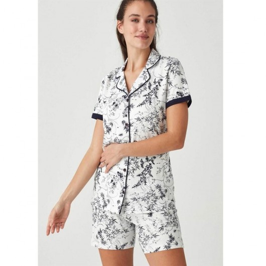 Mod Collection Cotton Front Buttoned 3-Piece Women's Pajamas Set