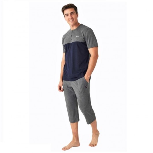Mod Collection Cotton Short Sleeve Men's Capri Pajamas Set