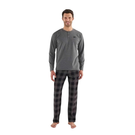 Mod Collection Plaid Collar Cotton Checkered Men's Pajamas Set