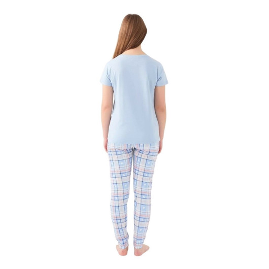 Cotton Elastic Leg Short Sleeve Women's Pajamas Set