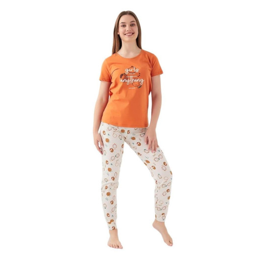 Cotton Elastic Leg Short Sleeve Women's Pajamas Set