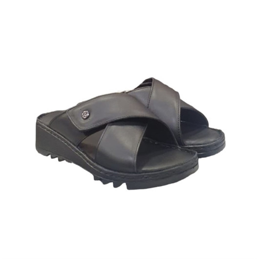 Pierre Cardin Top Cross Velcro Wedge Heel Leather Women's Slippers