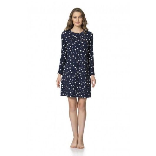 Pierre Cardin Star Pattern Cotton Long Sleeve Women's Nightgown