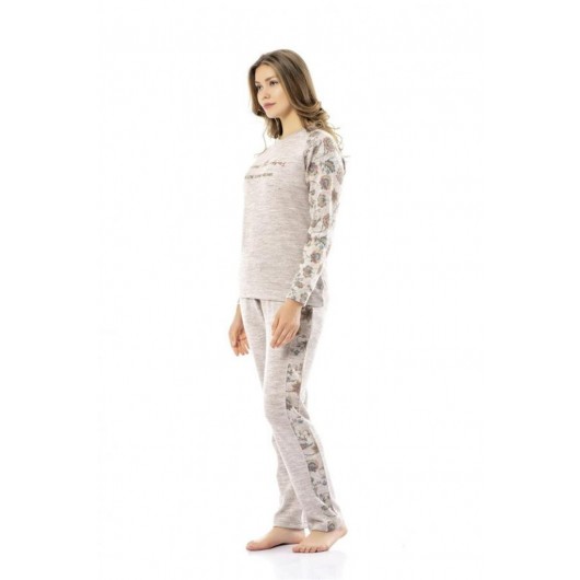 Poleren Zero Collar Printed Winter Winter Lady Pajama Set