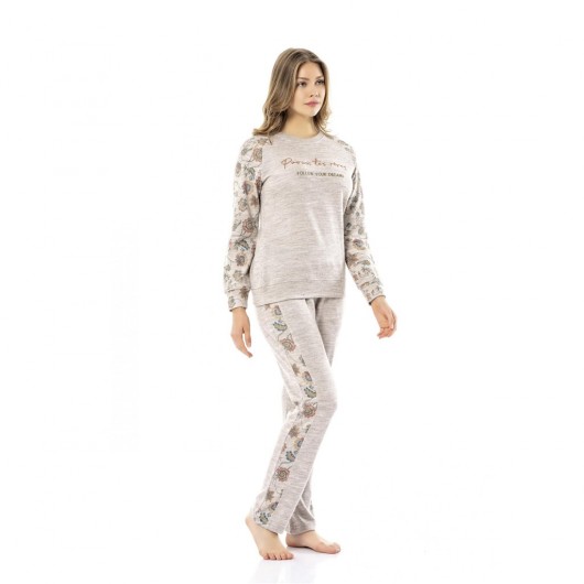 Poleren Zero Collar Printed Winter Winter Lady Pajama Set