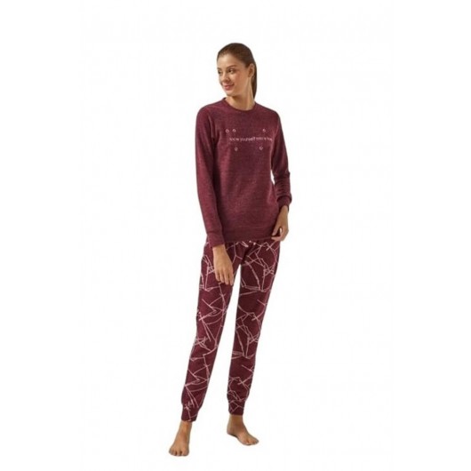 Poleren Zero Collar Patterned Ankle Winter Women's Pajamas Set