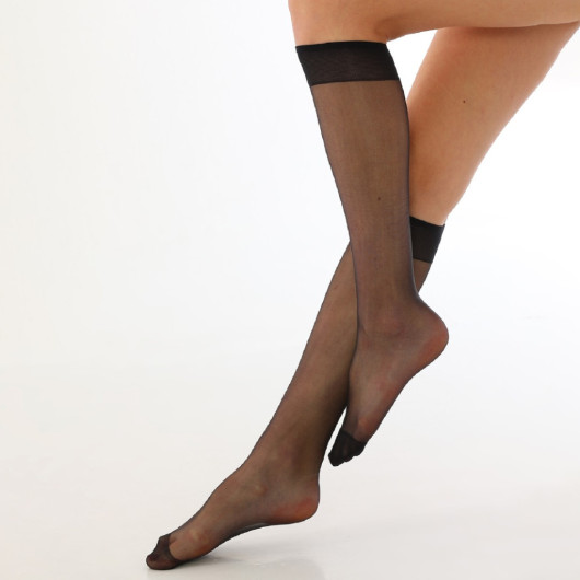 Fit 15 Thin Shiny Knee Socks Black