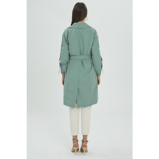 Waist Belted Buttoned Green Green Trench Coat